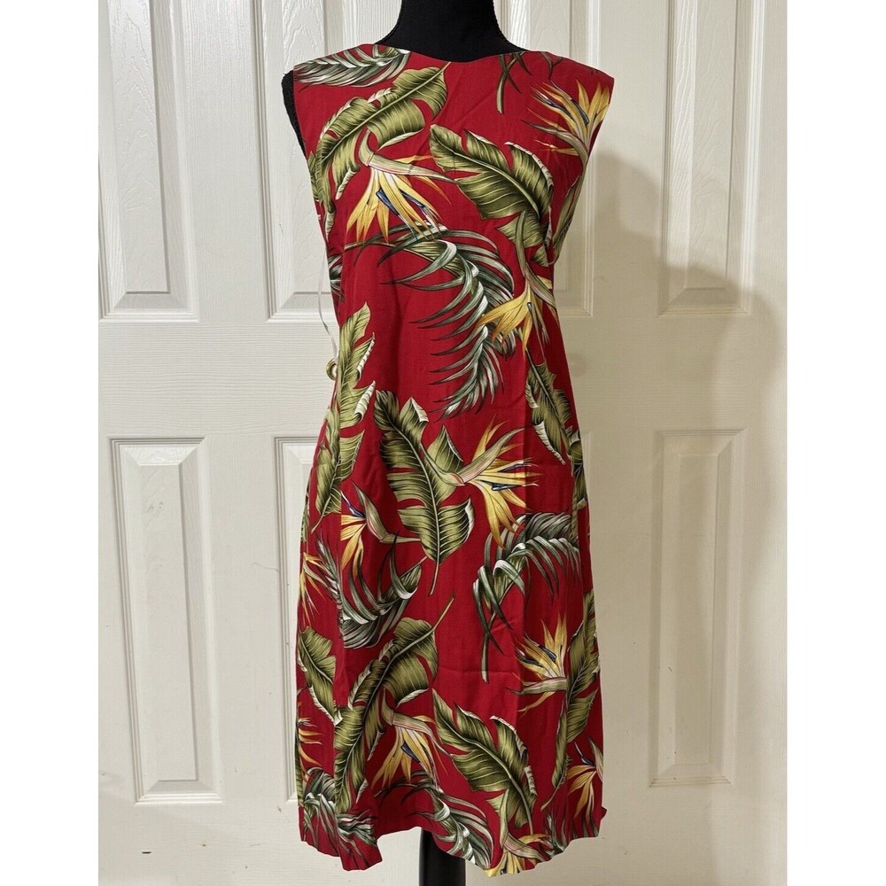 Caribbean Joe Womens sz‎ L Tropical Floral Hawaiian V-Neck Sheath Red Dress